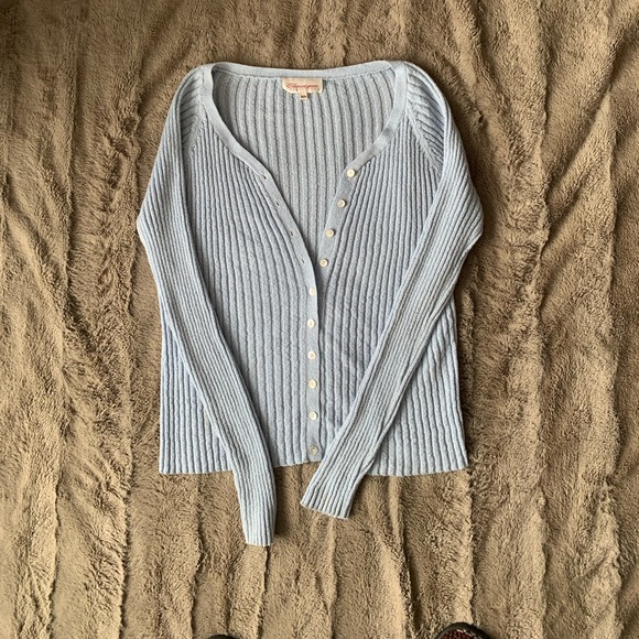 LIGHT BLUE RIBBED CARDIGAN - Picture 3 of 5